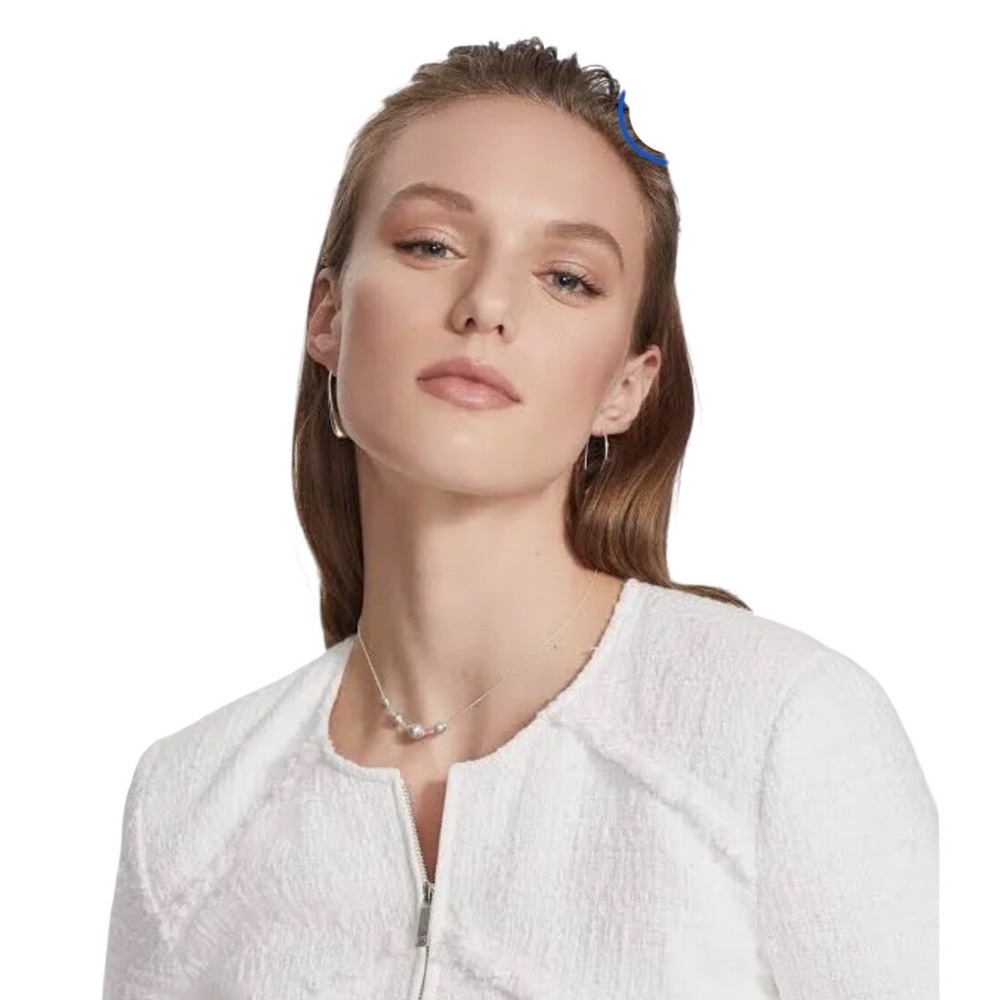 Lafayette 148 New York Harlow Tweed Jacket White Fringe Zip Size 12 - Picture 5 of 12